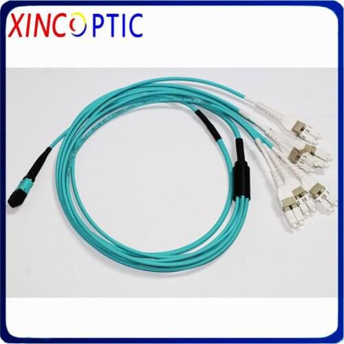 12Core MM,MPO Male-12xLCUPC Unitboot 2.0mm Fanout Fiber Optic Patch Cord,3.0mm 12C OM3Mini Aqua LSZH Round Cable,L:3M (2M+1M)