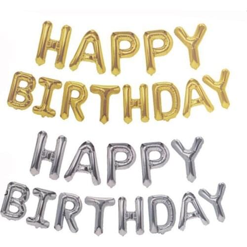 13pcs New Design Cartoon 16 Inch English Character Happy Birthday Balloons with Hanging Hole Kids Party Decor Aluminum Balloon