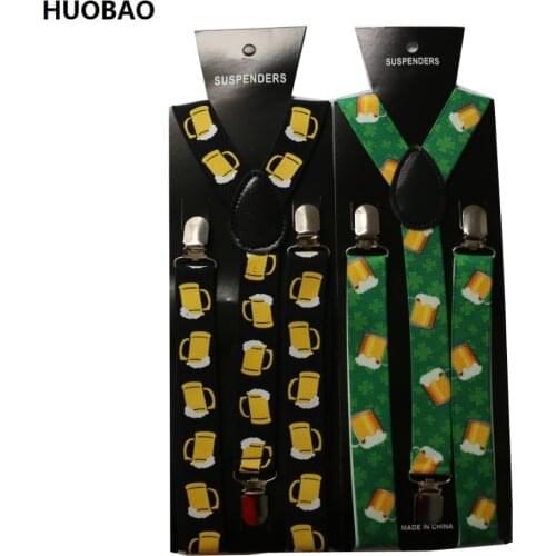 2019 New fashion 2.5cm Wide brace Adjustable Clip on Cartoon Beer Pattern Suspenders For Mens Womens