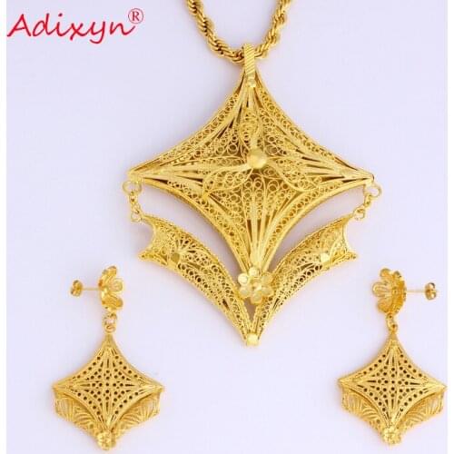 Adixyn Big Size PNG Hyperbole Necklace/Earrings/Pendant Jewelry Set For Women Gold Color/Copper African Wedding Gifts 08081