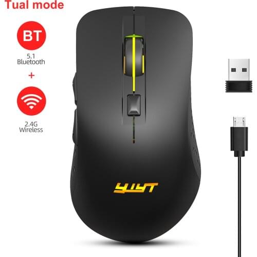 Dual Modes Bluetooth 5.1 Wireless Mouse Computer Mouse for Laptop Rechargeable 500mAh 3 Adjustable DPI 2400DPI 6 Button Black