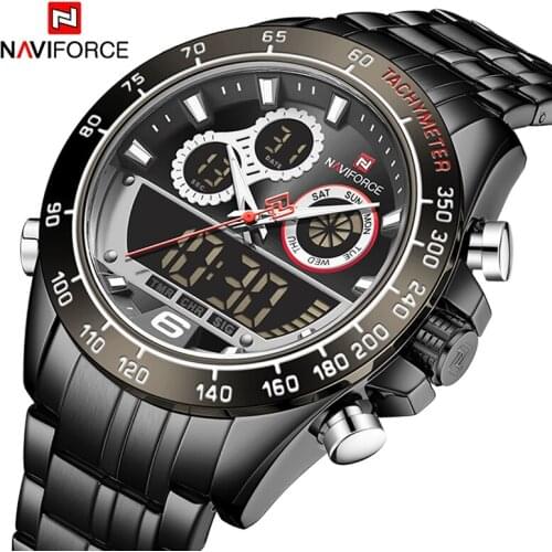 NAVIFORCE Mens Watches Luxury Brand Sport Quartz Wristwatch Waterproof LED Digital Male Clock Stainless Steel Strap