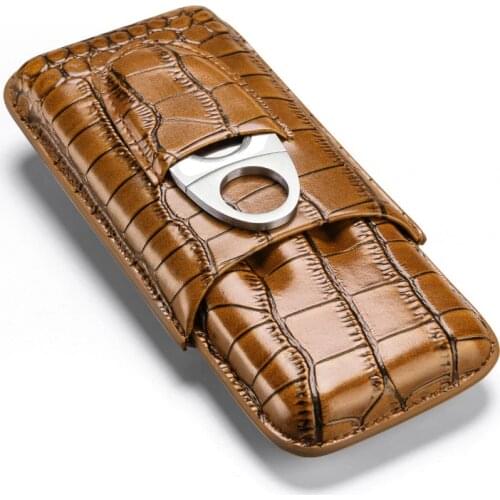 Cigar Case with Cutter Travel Portable Humidor Holds 3 Fingers Pocket Mini Cigar Box 3 Tubes