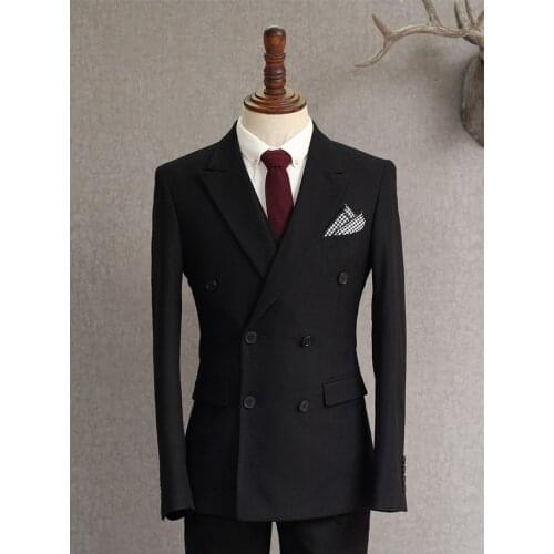 Black Double Breasted (Jacket+Pants) 2 Pieces High Quality Mens Suits Custom Made Best Men Suits Wedding Groom Tuxedos