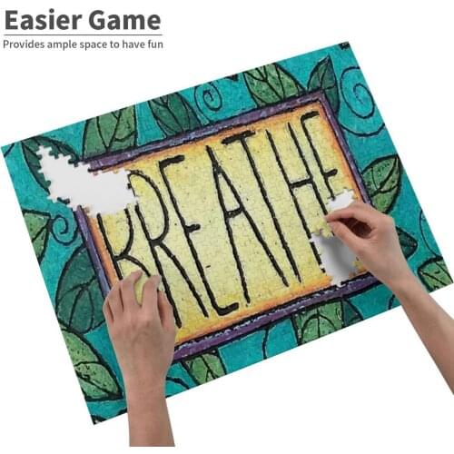 Breathe By Merideth Young 300 500 1000 Pcs Jigsaw Puzzle For Adult Kids Game Toy Gift Yoga Breath Leaves Blue Relax