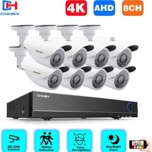 CHHSV Video Surveillance Kit 4K HD DVR CCTV System For Home Security 8.0MP 4/8Pcs AHD Camera Video Surveillance Set with 1TB