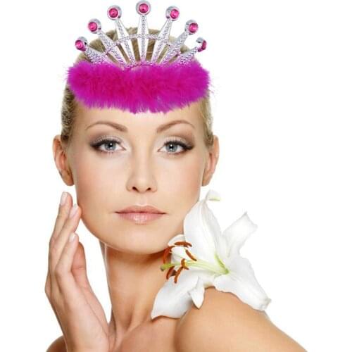 Fashion Feather Plastic Crown Princess Hairband Girl Sweet Wedding Hair Accessories Kids Headband Headwear For Party Supplies