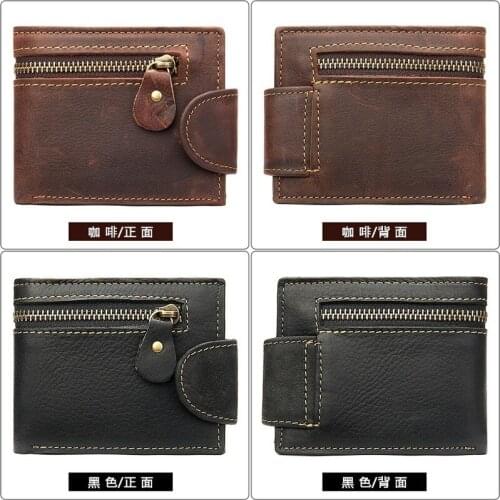 Mens Wallet Leather Zipper Buckle Multifunctional Coin Purse New First Layer Leather Wallet Men