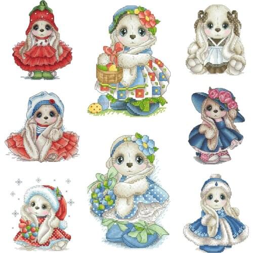 DIY Partial Cross Stitch Cartoon Rabbit Series Set 11CT Ecological Cotton Thread Printing Embroidery Decoration Painting Gift