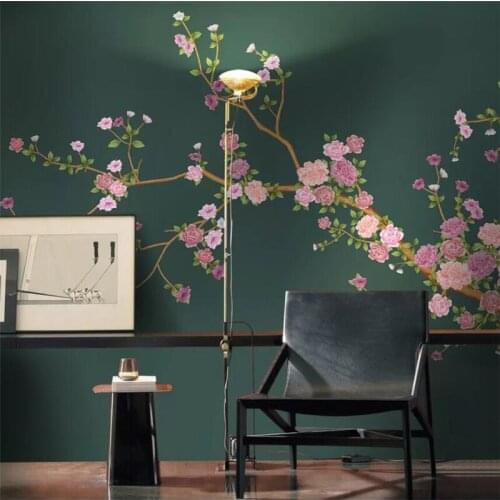 Custom wallpaper 3d mural new Chinese modern silk hand painted pen flower bird background wall decorative painting 3d wallpaper
