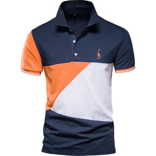 New Mens Summer Polo Shirt Casual Stitching Hit Color Polo Shirt Men Fashion Giraffe Embroidery Short Sleeve Mens Shirt Polos