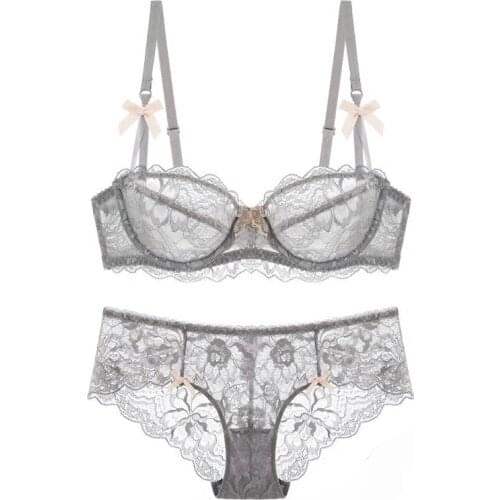 New lace bra set sexy bra & brief sets ultra-thin brassiere sexy women underwear set Transparent ladies bra and briefs lingerie