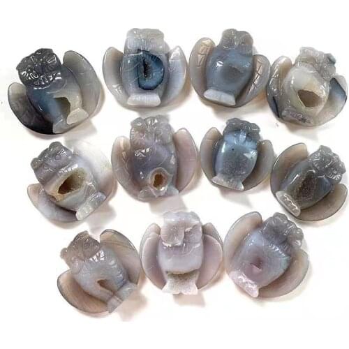 Wholesale High Quality Reiki Geode Druzy Agate Owl Pendant Quartz Folk Crafts Healing