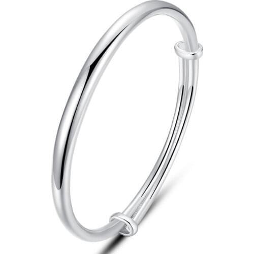 Adjustable 925 Sterling Silver Classic Fashion Charm Cuff polishing Bangles For Women Elegant Jewelry