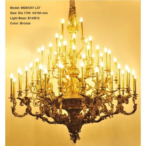 Luxurious Copper Chandelier Lighting Fixture Vintage Lustres Hanging Lamp for Villa Hotel Project Candle Luminaires Lighting