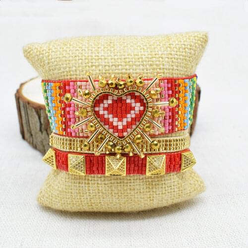Rttooas 3D Rainbow Heart Charm Bracelet Pulseras Mujer 2020 Fashion Rivet MIYUKI Beaded Bracelet Handmade Woven Female Jewelry