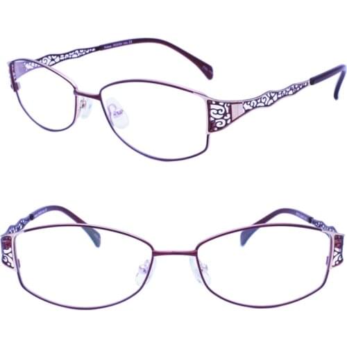 S67072 shield shape fullrim metal with luxury carving flower pattern progressive prescription vintage trendy glasses for women