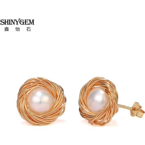 ShinyGem 14K Gold Filled Baroque Pearl Earrings For Women Handmade Natural Freshwater Pearl Earrings with 925 silver needle