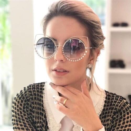 High Quality Oversized Cat Eye Sunglasses Diamond Sun Glasses Brands Designer Fashion Luxury Reflective Mirror Sunglasses