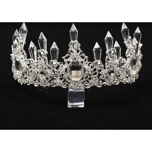 Bridal Tiara Baroque simple princess Crown Rhinestone half round Tiara Crown Cake Topper Vintage Clear color Wedding Crown