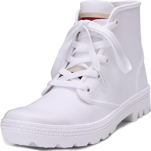 TONGPU Ladys White Shoes Waterproof Skateboard Style Rain Boots 126-401