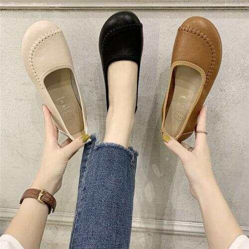 COOTELILI Women Shoes For Woman Flats Round Toe Fashion Shoes 2cm Heel Flats Women Slip On Black Brown Basic Casual Basic 35-40
