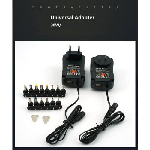 Universal Adapter Switching Power Supply Voltage Adapter 30W Wall Charger with 8 DC Tips for DC3V,4.5V,5V,6V,7.5V,9V,12V Devices