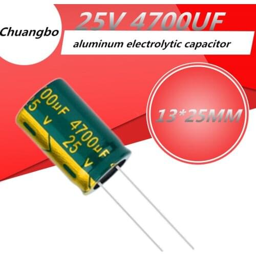 2pcs-10pcs 25V 4700UF 13*25MM Higt quality Aluminum electrolytic capacitor 25V 4700UF 13*25