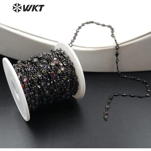 WT-BC106 Popular Fashion Brass Chain With Multi Color Cubic Zircon Chain Mysterious Brass Chain For Women Jewelry Making