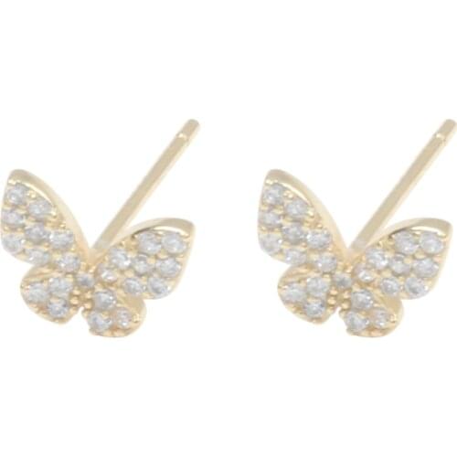 ZEMIOR 925 Sterling Silver Spakling Butterfly Stud Earrings For Women Trendy Full Zircon Gold Color Small Earings Jewelry