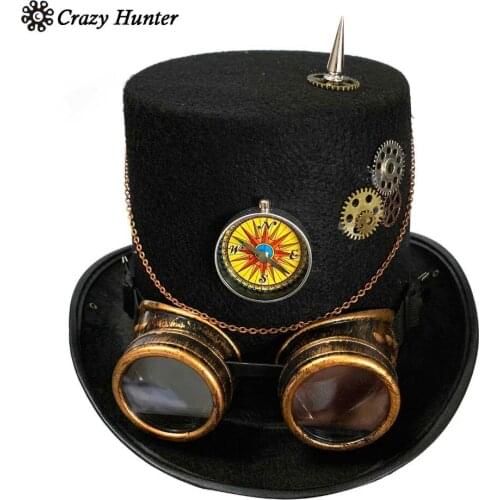 Gothic Steampunk High Top Hat Gears Chain Goggles Costume Hats For Adult