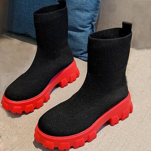 2021 Autumn Women Boots Winter Couple Socks Booties Shoes Women Thick-soled Knitted Platform Boots Women botas de mujer WSH4223