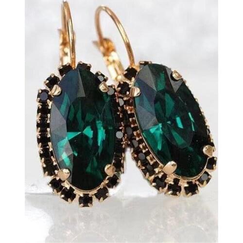 BAOSHINA Oval Dark Sapphire and Black Diamonds Gold Color Earrings For Women Wedding Party Jewelry Female Accessories