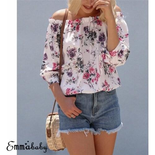 Women Boho Summer Beach Top Off Shoulder Floral harajuku Blouse Casual Ladies Loose kimono elegant playa Slash Neck feminina
