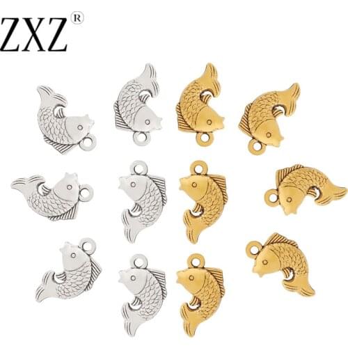ZXZ 20pcs Tibetan Silver/Gold Carp Fish 3D Charms Pendants Beads for Bracelet Necklace Earring DIY Jewelry Making Accessories