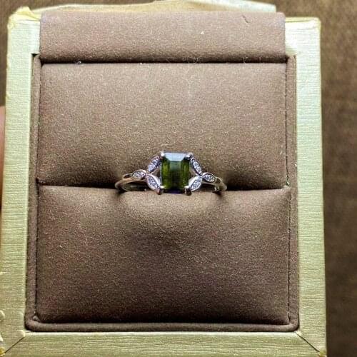 1Pc Natural Tourmaline Ring Green Quartz Crystal Adjustable Ring 925 Silver Girl Gift Jewel Ring Crystal Healing Stone