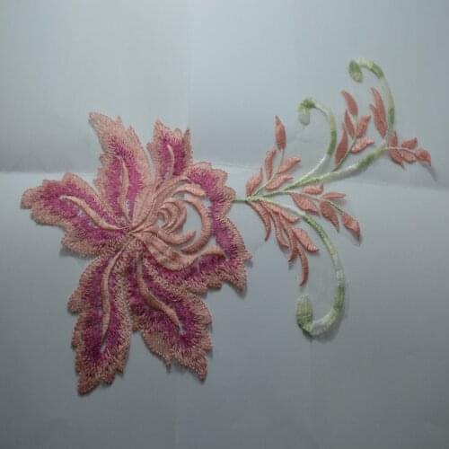 2pcs/lot)Free shipping Wedding Dress Decorated Exquisite pink flower applique connections Applique Sew On Lace Patches-X03
