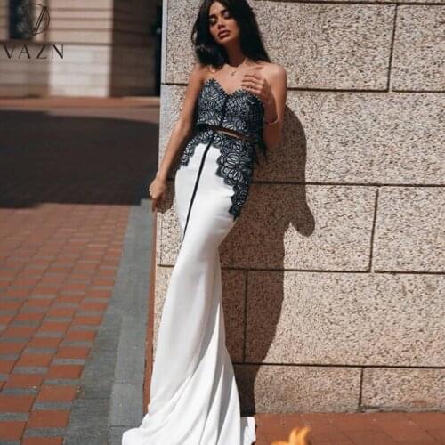 VAZN 2021 Top Quality Black White Patchwork Sexy Club Sweet Spaghetti Strap Mermaid Maxi Skirts Skinny Women 2 Piece Set