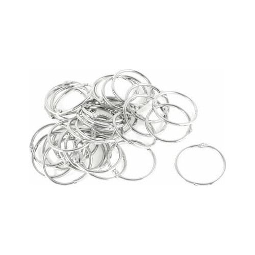 30 Pcs Metal Silver Tone 1.65" Dia Openable Loose Leaf Ring Keyring