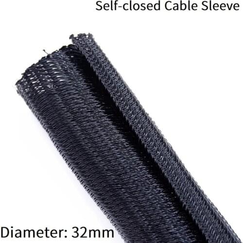 Cable Sleeve Expandable PET Braided 32mm Self Closing Pipe Hose Tube Spliter Nylon Protector Harness Sheath Black Wire Wrap