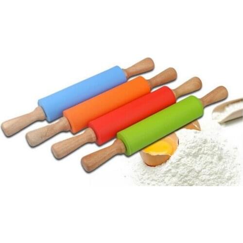 50pcs/lot, 38*5.3cm New Cake Fondant Paste Stick Rolling Pin Wood Handle Silicone Rolling Pins Baking Tool Mold