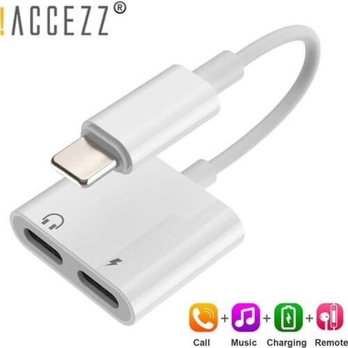 !ACCEZZ 2 in 1 For iPhone Adapter Aux Cable Splitter For Apple iPhone XS MAX XR X 7 8 Plus Aux Cable Splitter For iPhone Adapter