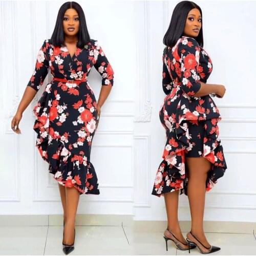 MD African Dresses For Women 2021 Dashiki Print Irregular Mermaid Dress Elegant Party Prom Office Lady Ankara Fashion Midi Robe