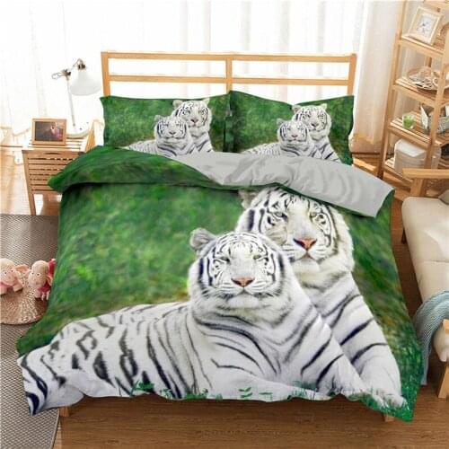 White Tiger Bedding Set Animal Cool Modern 3D Print Comforter Luxury Queen King Single Size Duvet Cover Set Home Textile Decor