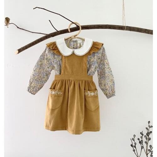 80-140cm Baby Strap Dress 2020 Girl Dress Corduroy Dresses for Girls Overalls Dress Kids Clothes DT200
