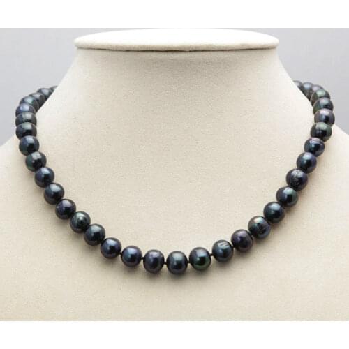 HOT Womans gift 9-10mm black Fresh water akoya pearl necklace 18"