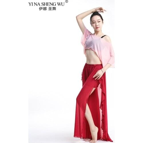 BellyDance New Practice Clothes Women Sexy Top Sequin Mesh Elegant Oriental Performance Costume Ruffle Split Trousers Skirt Suit