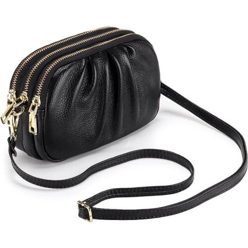 Leather Bag Cross-body Bag 2020 New Versatile Ruffle Bag Soft Leather Large Capacity Three Layer Zipper Shoulder Bag