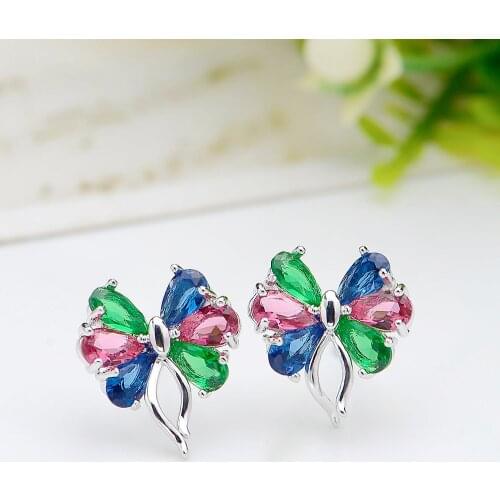 Colorful elves earrings white gold filled bowknot stud earrings girls christmas gift