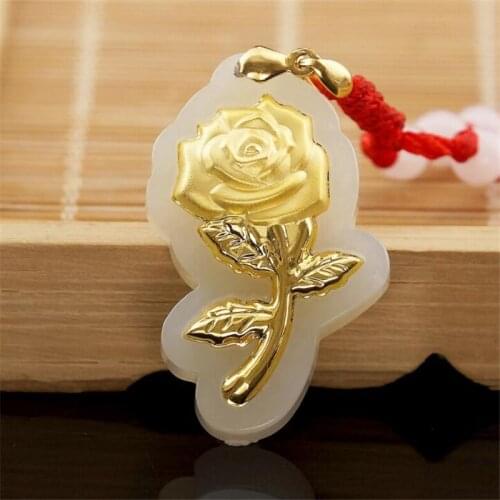 Rose Jade Pendant For Men Women Jade Necklace Pendant White Hetian Gift High Quality